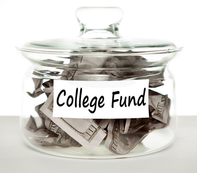Money Jar with College Fund Hundred Dollar Bills
