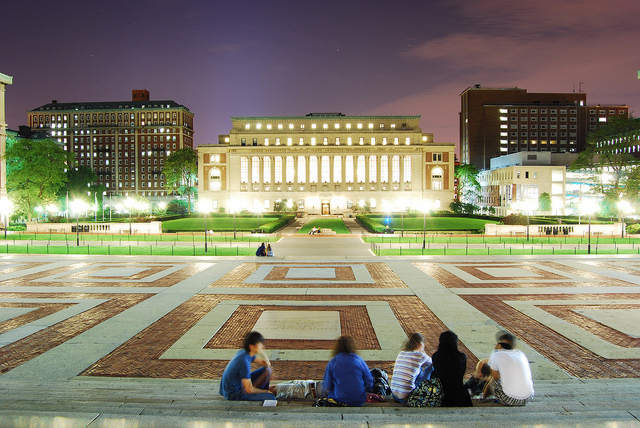 Students Sitting at Columbia University Commons in New York City 