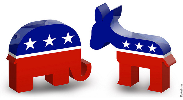 Republican Elephant and Democratic Donkey 3D Icons Politics in America