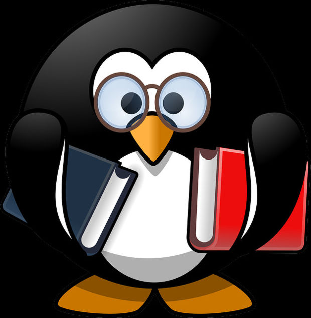Penguin Student Cartoon with Glasses and Books 