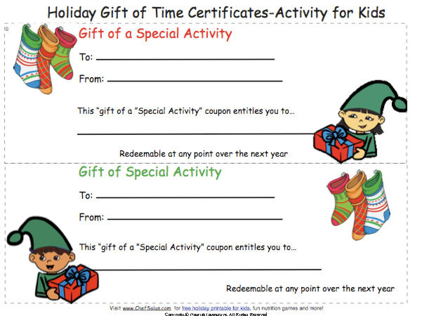 Coupon gift certificate card personalized special activities
