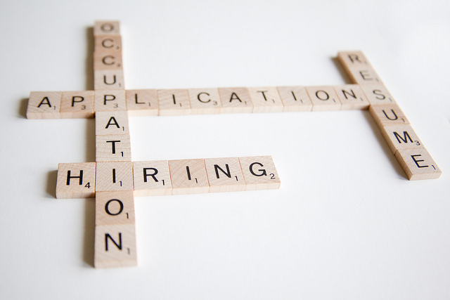 Scrabble with words occupation application resume hiring