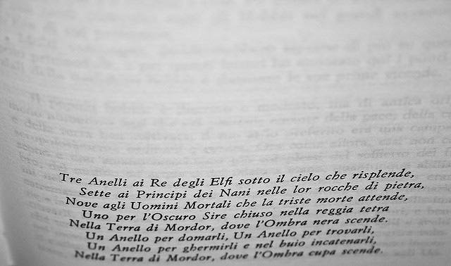 The beginning of 'The Lord of the Rings' by J.R.R. Tolkien, italian version