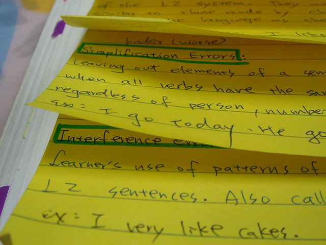 Flashcards with English grammar notes