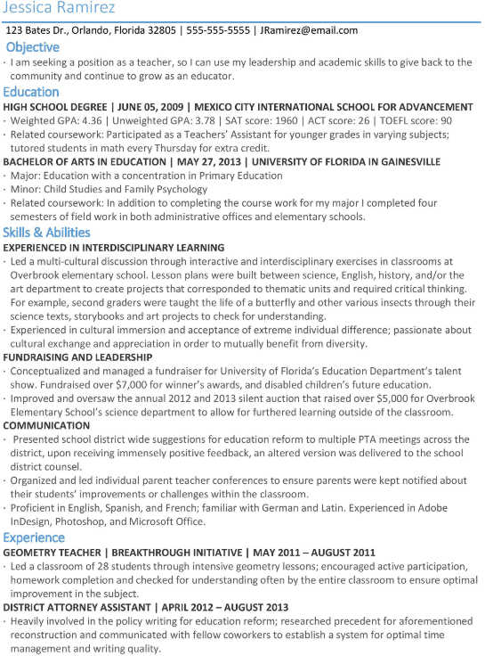 format of resume for international