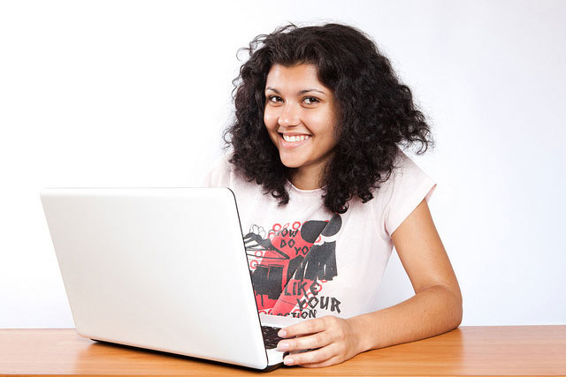 Girl doing online English exercises