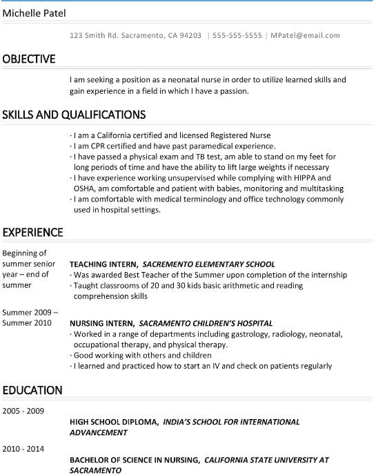 Michelle Patel Resume Sample