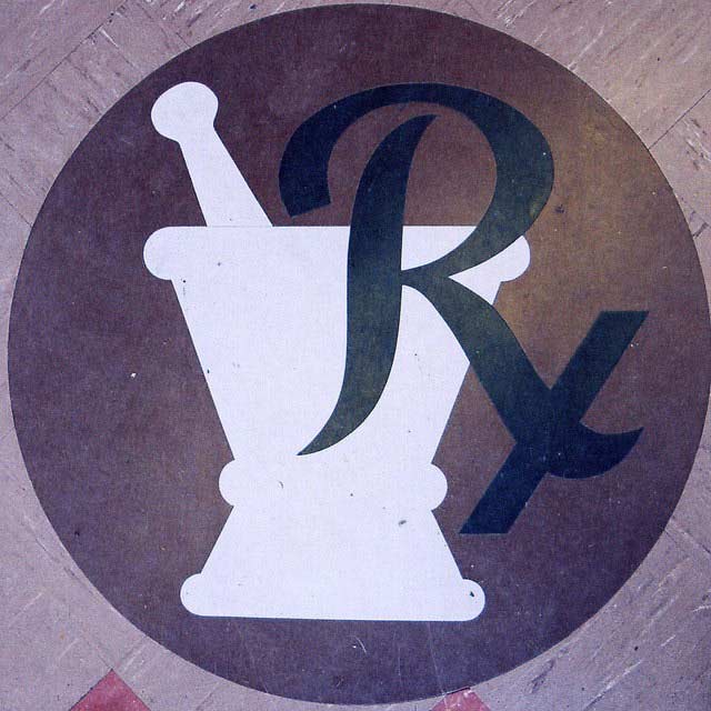 Pharmacy floor with Rx symbol