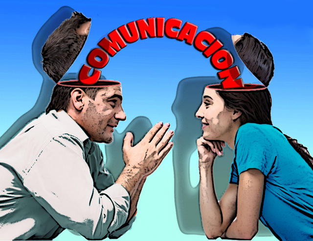 Man and Woman communicating with heads open