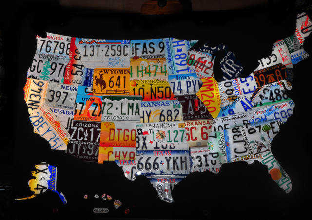 Metal art map san diego county fair driving USA States