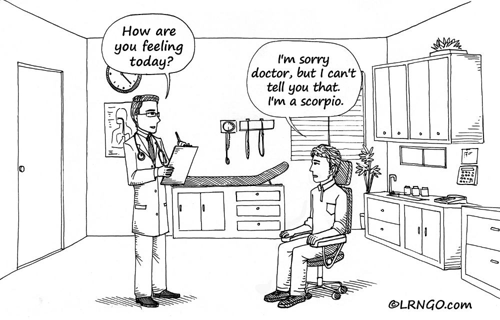 Scorpio Man Doctor's Office Cartoon Comic LRNGO